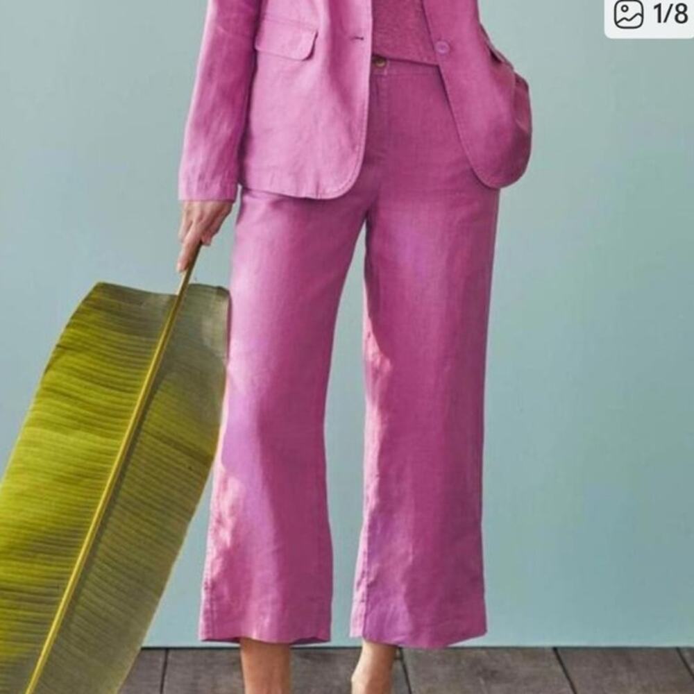 J. Jill 100% linen easy wide leg pants crop pink orchid large petite LP